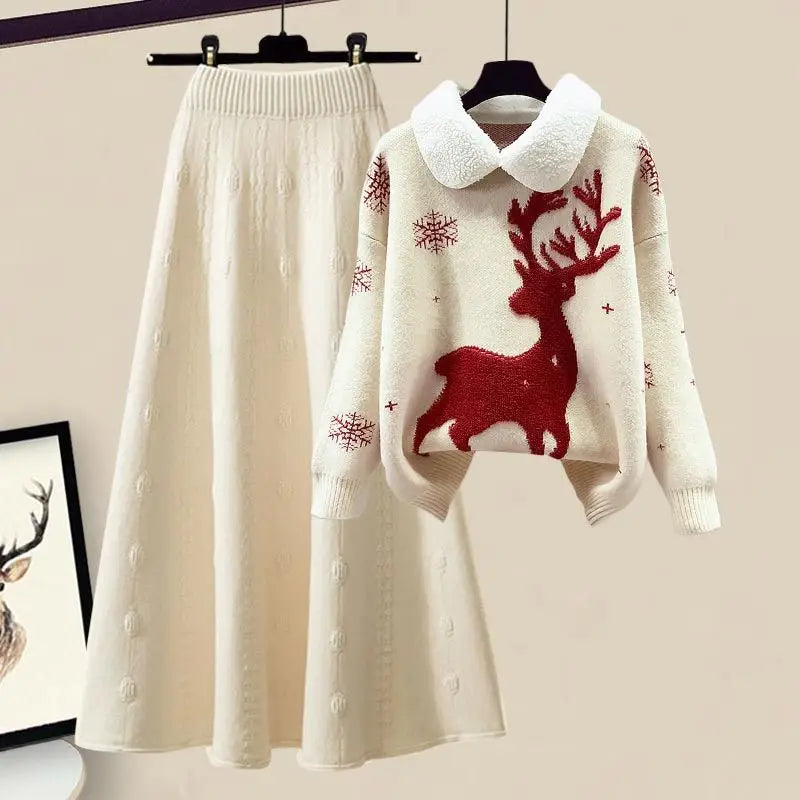 Knitted Sweater + Half Body Skirt Matching Set - Palm and Thread