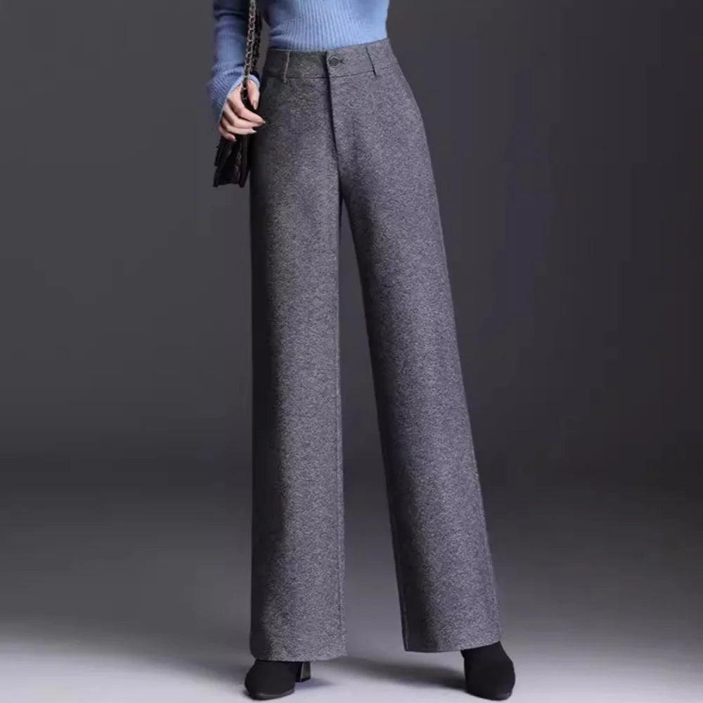 Woolen Wide Leg Casual Pants Oversize High Waisted Straight Leg - Palm and Thread