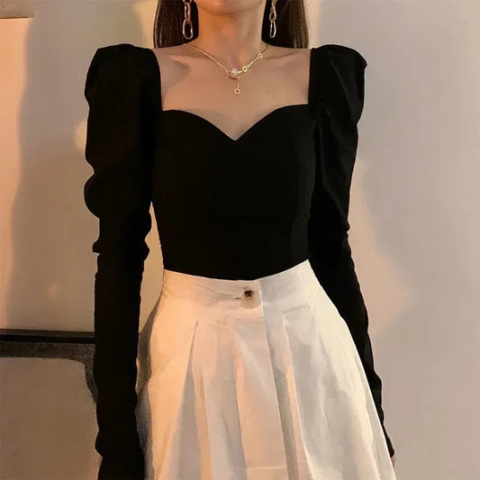 Puff Sleeve Square Collar Blouse - Palm and Thread