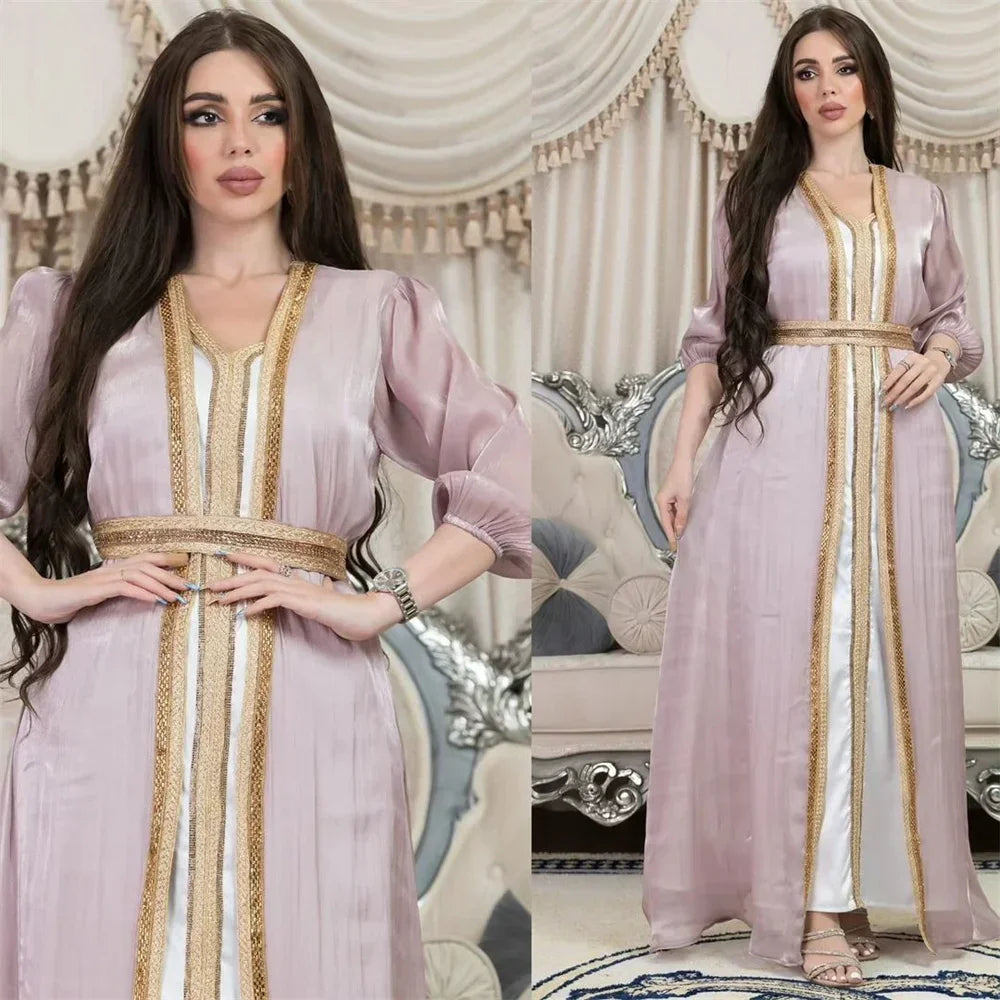 Satin Open Abaya - Palm and Thread