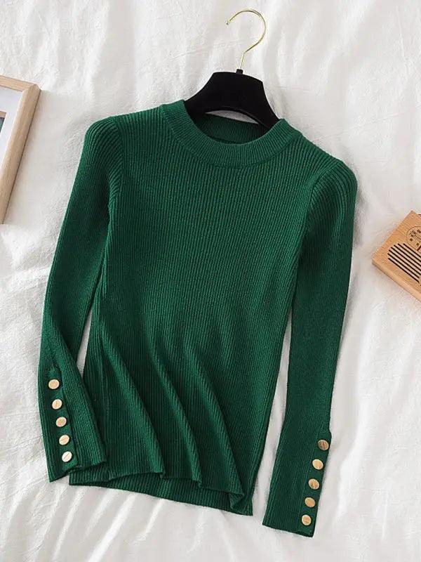 Thick sweater pullovers button o-neck chic top - Palm and Thread