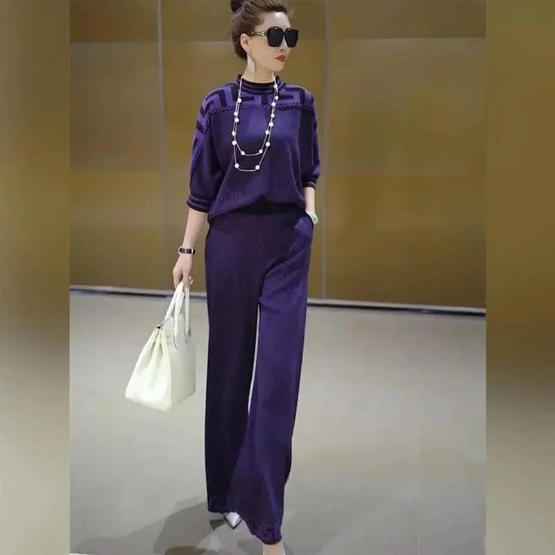 New Loose Slim Long-sleeved Ice Silk Knitted Two-piece Suit - Palm and Thread