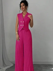 Elegant Commuting Solid Color Sleeveless Top + Trouser Two-piece Set - Palm and Thread