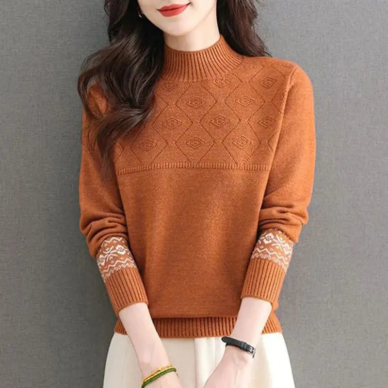 Elegant Jacquard Knitted Sweater Top - Palm and Thread