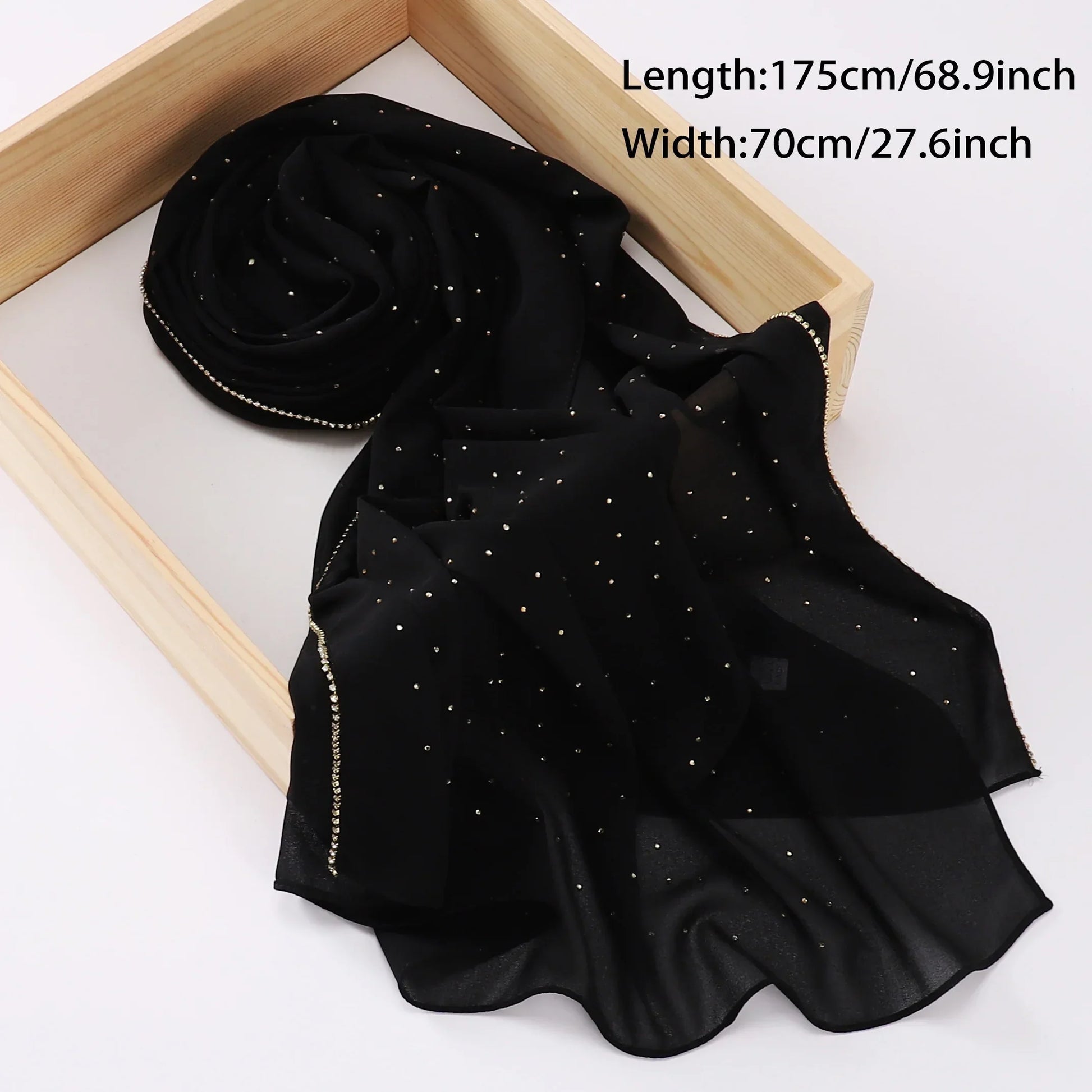 Rhinestone Edge Chiffon Hijab Elegant Breathable Sunscreen Head Wrap - Palm and Thread