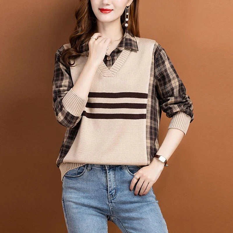 Vintage Plaid Print Striped Patchwork Blouse - Palm and Thread