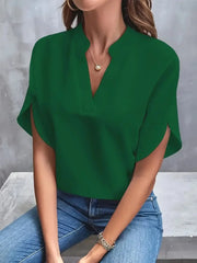 Elegant Blouse New V-neck Short Sleeve Solid Color Loose Shirt - Palm and Thread