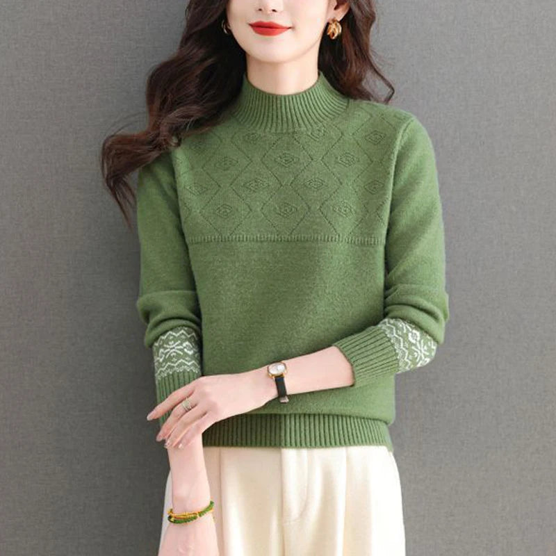 Elegant Jacquard Knitted Sweater Top - Palm and Thread