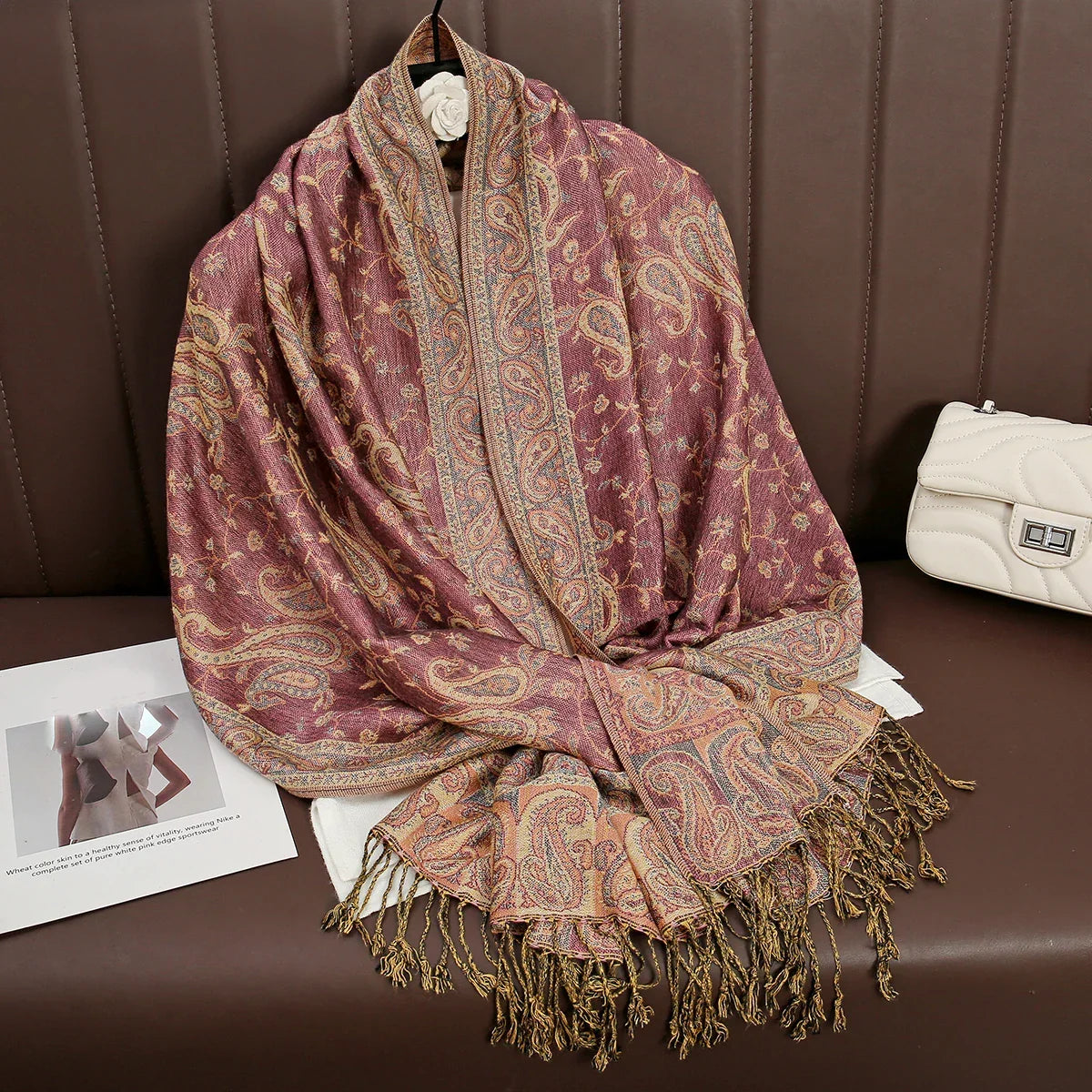 Tassel Design Paisley Jacquard Pashmina - Palm and Thread