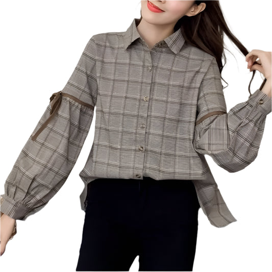 Plaid Print Bow Chic Blouse - Palm and Thread