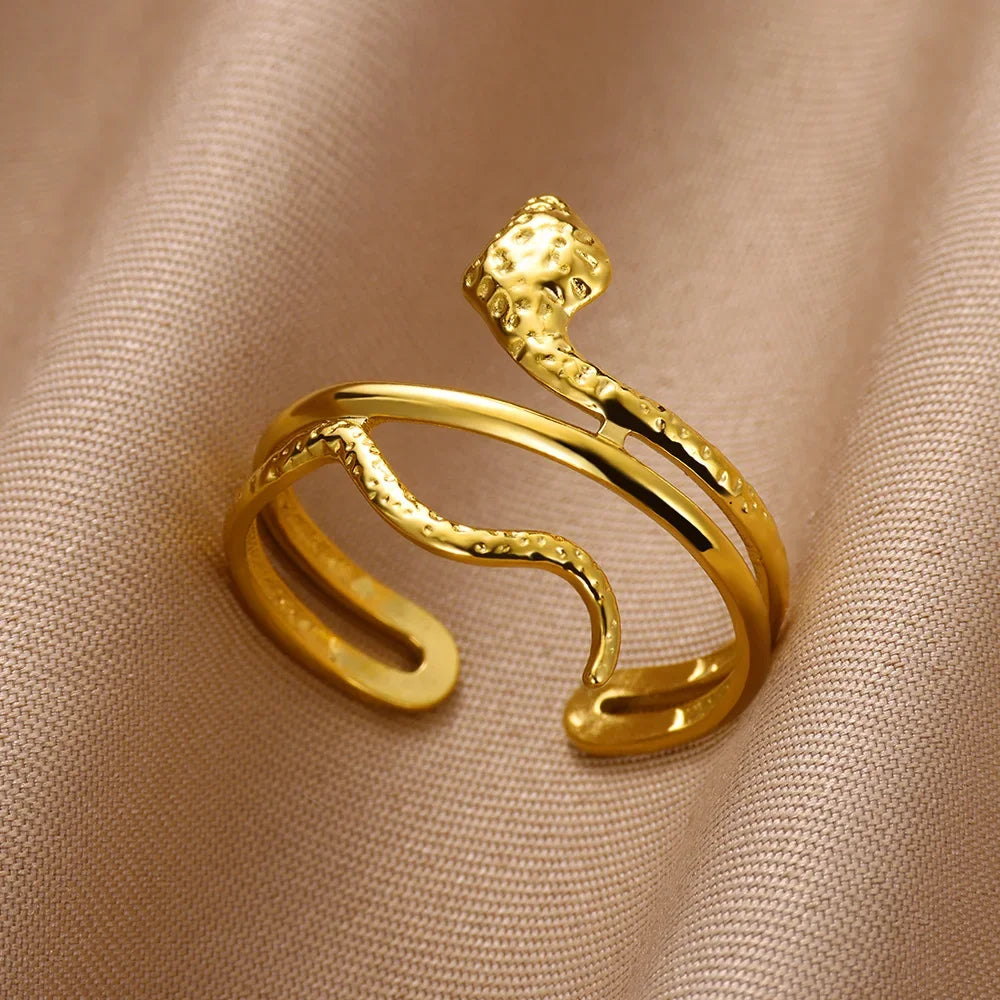 Gold Plated Stainless Steel Snake Ring - Palm and Thread
