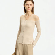 Full Sleeve Perspective V-neck Button Top - Palm and Thread