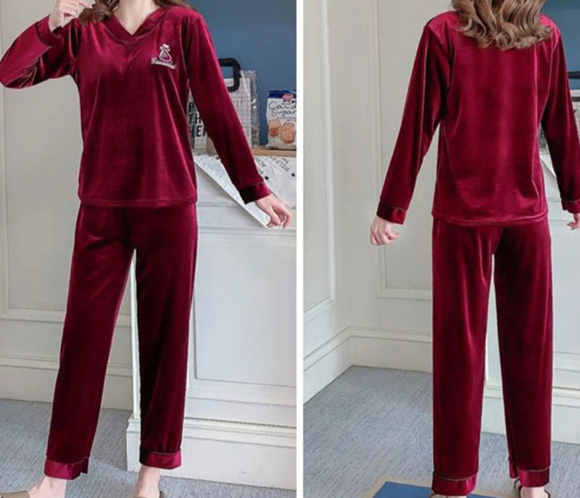 Velvet Loose Long Sleeve Pajama - Palm and Thread