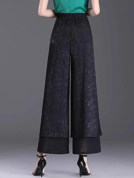 Split Jacquard Weave Wide Leg High Waist Baggy Straight Pant - Palm and Thread