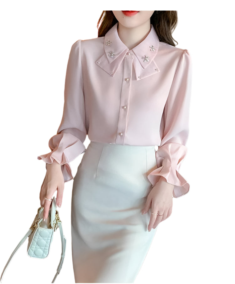 Elegant Long Sleeve Chiffon Blouse - Palm and Thread