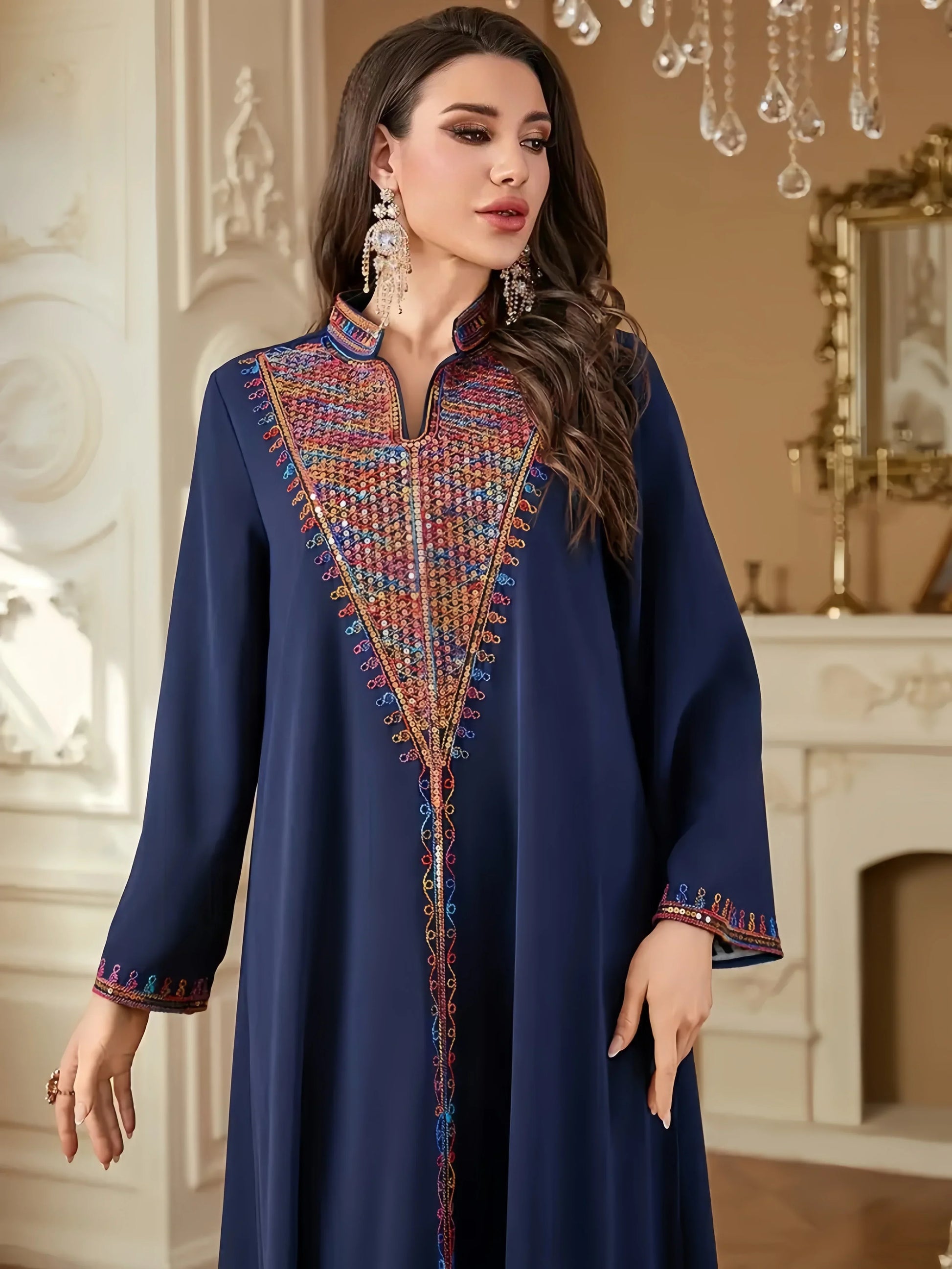 Trendy Adorned with Intricate Multicolored Embroidery Abaya - Palm and Thread