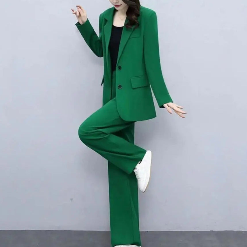 Lapel Single Button Blazer + Wide Leg Pant Suit - Palm and Thread