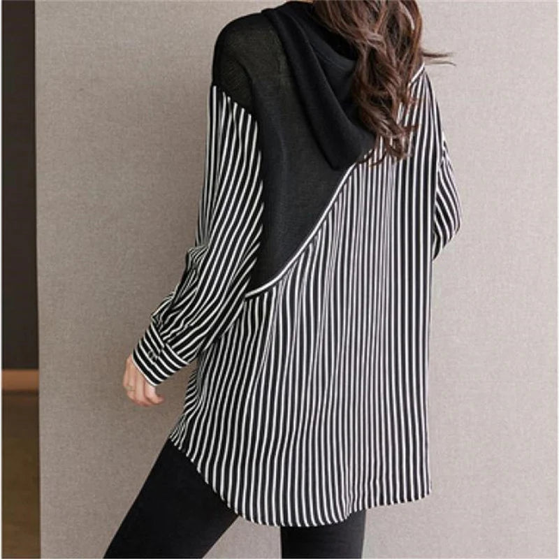 Fashion Striped Patchwork Hooded Shirt Top - Palm and Thread