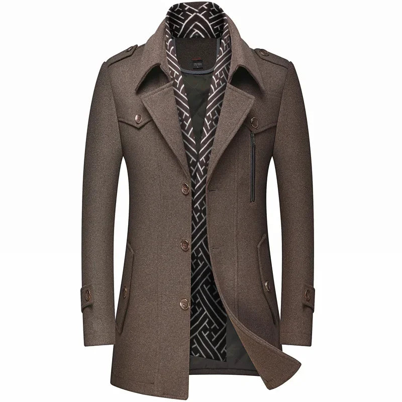 Scarf Collar Cotton-Padded Woolen Coat