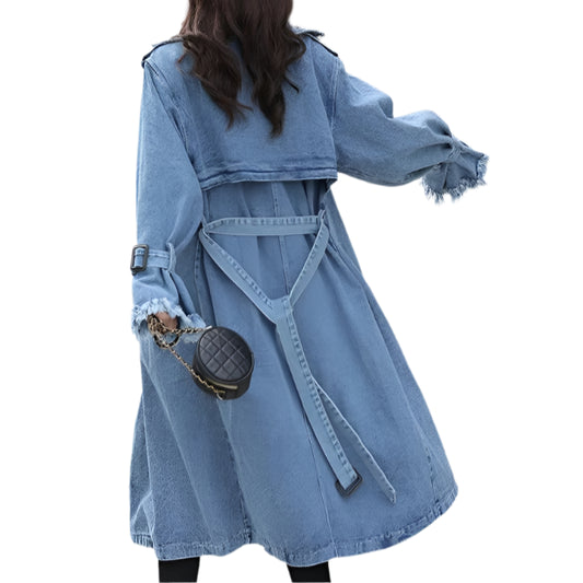 Denim Trench Double Breasted Belted Casual Jean Overcoat - Palm and Thread