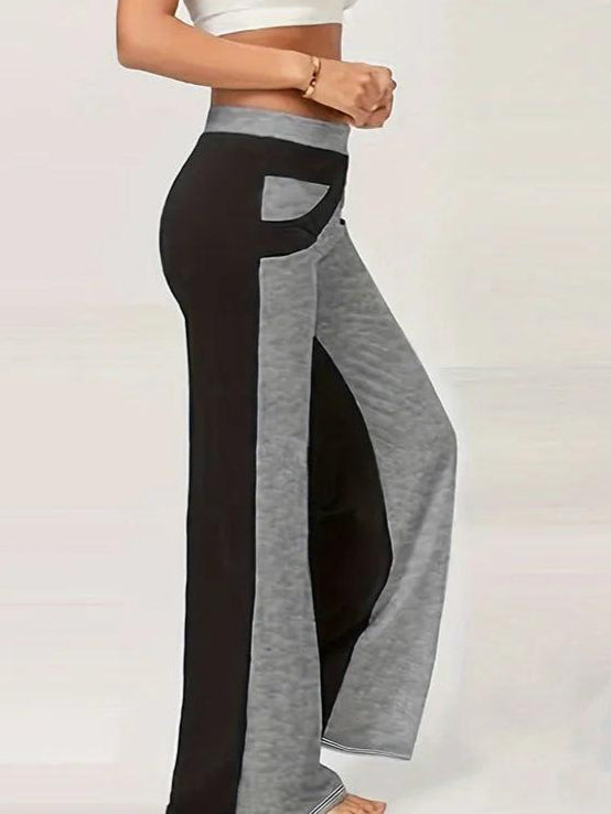 Plus Size Casual Pants, Color block Elastic High Rise Flared Leg - Palm and Thread