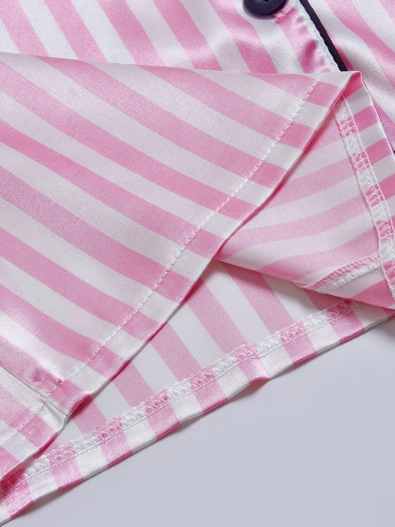 Striped Embroidered Letter Pocket Short Sleeve and Shorts Pajama Set - Palm and Thread