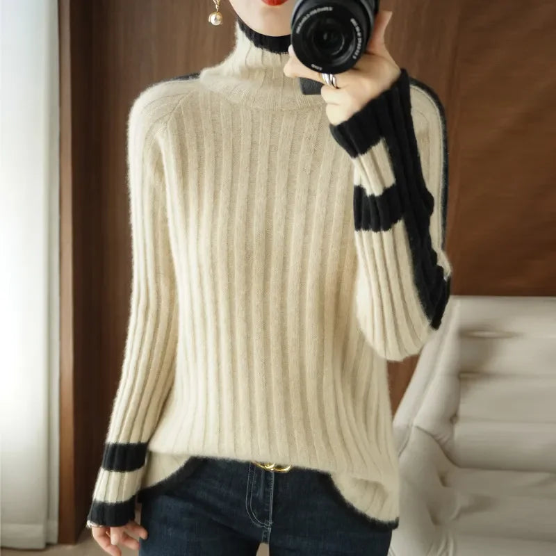 Fashion Contrast Color Warm Basic Top - Palm and Thread