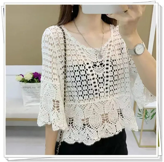 New Loose Five-point Top - Palm and Thread