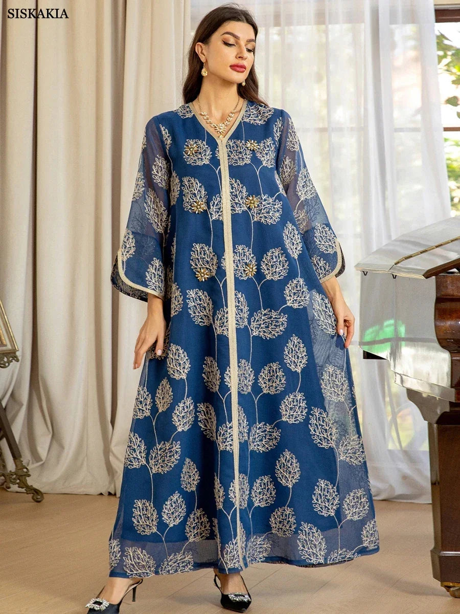 Mesh Embroidery Diamonds Elegant Abaya - Palm and Thread