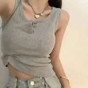 Ribbed Button Down Sleeveless Blouse - Palm and Thread