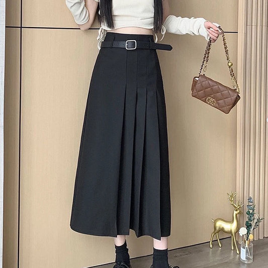 High Waist Belt Elegant Pleated Midi Skirt - Palm and Thread