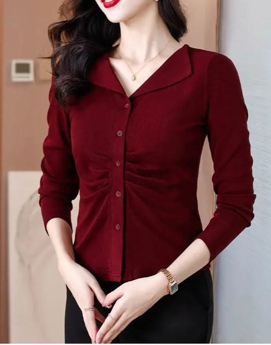 Stylish Ruched Elegant Button All Match T-shirt Top - Palm and Thread