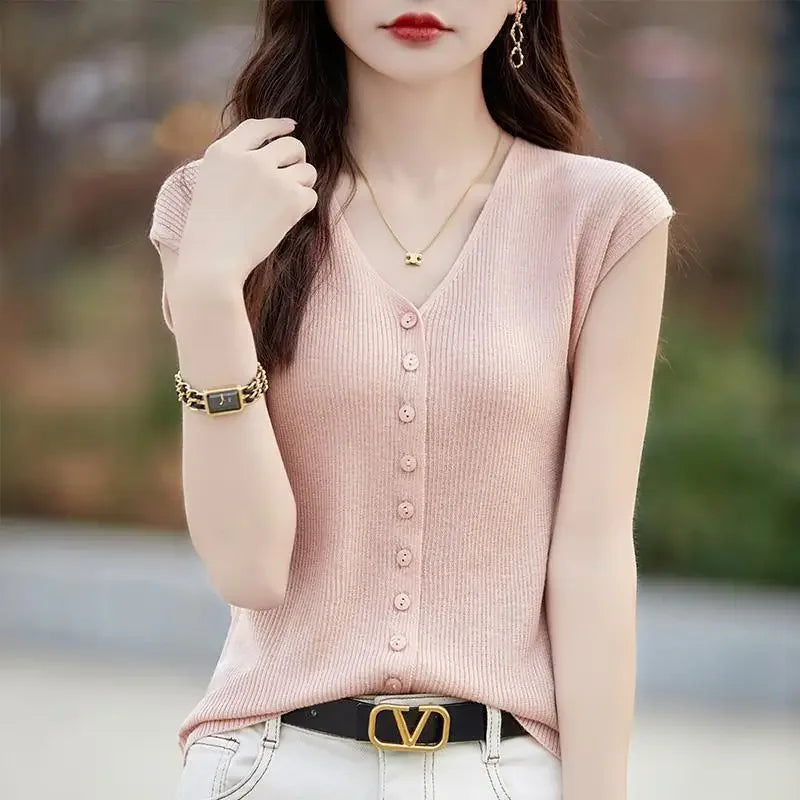 Knitted Suspenders Sleeveless V-Neck Cardigan - Palm and Thread