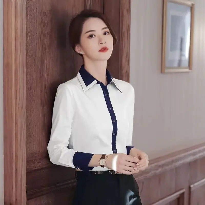 Temperament Contrast Slim Shirt Top - Palm and Thread