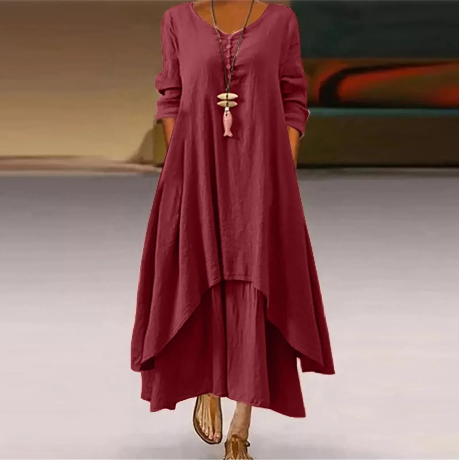 Elegant Linen Ginger Bohemia Layering Vintage Dress - Palm and Thread