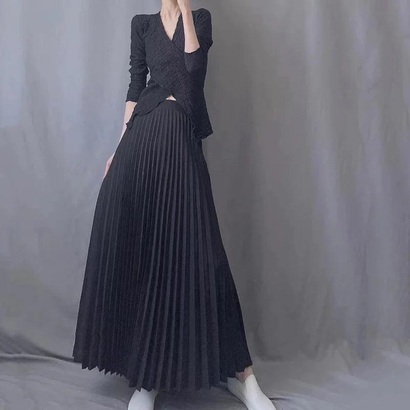 Pleated Hight Waist Solid Long Skirt - Palm and Thread