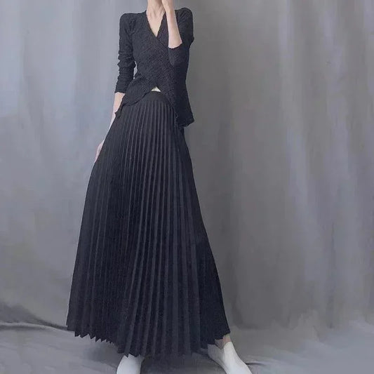 Pleated Hight Waist Solid Long Skirt - Palm and Thread