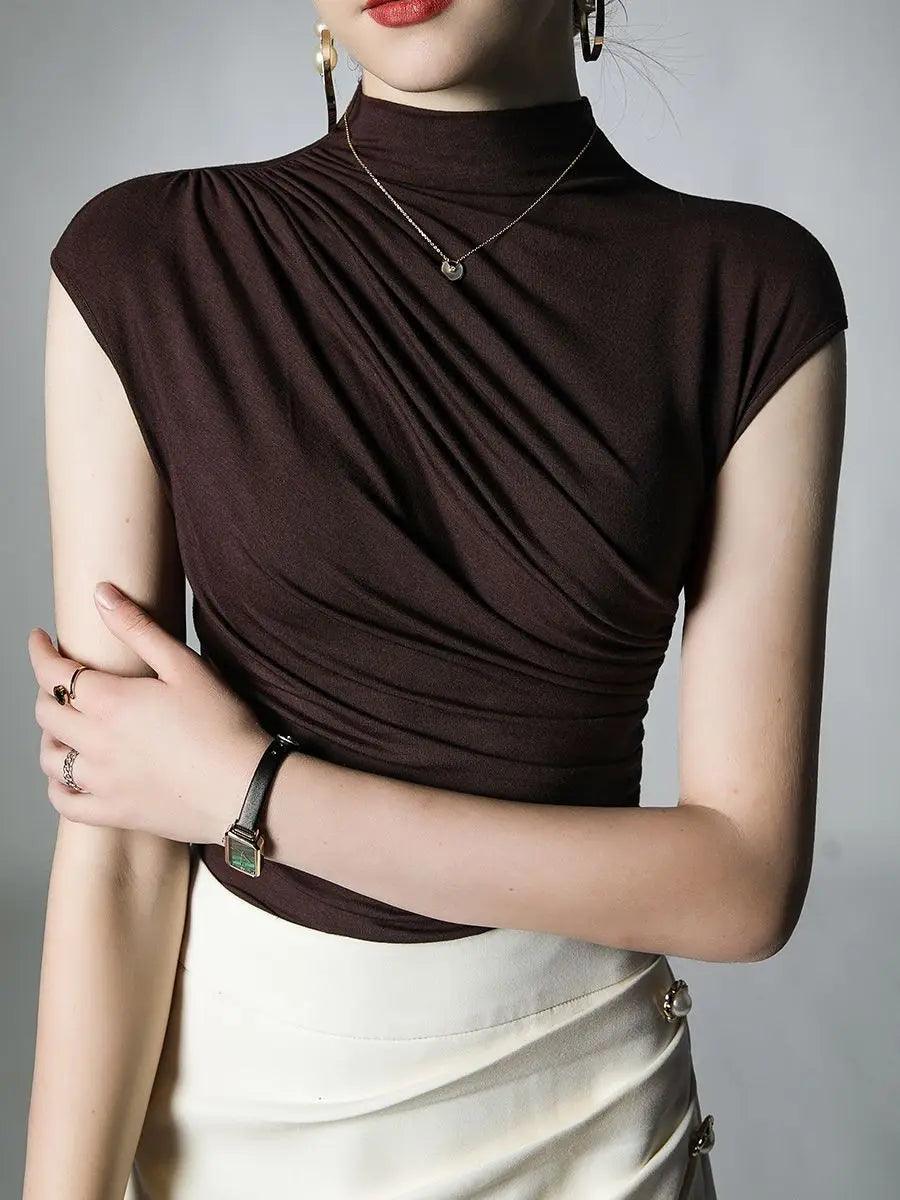 Short Sleeve Modal Half Turtleneck Folds Top - Palm and Thread