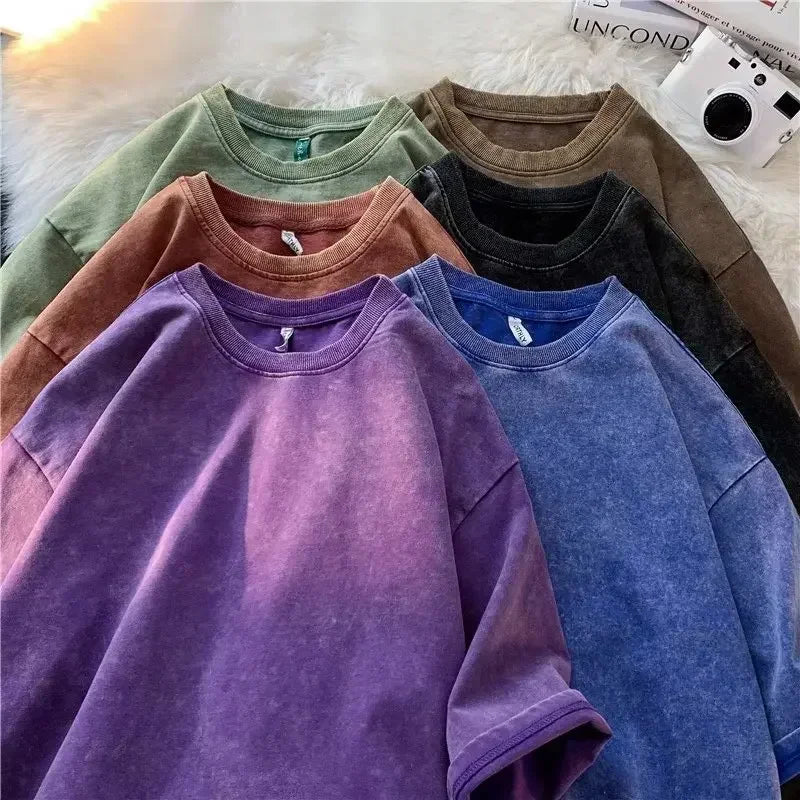 Style Retro Solid Color Short Sleeved T-shirt - Palm and Thread