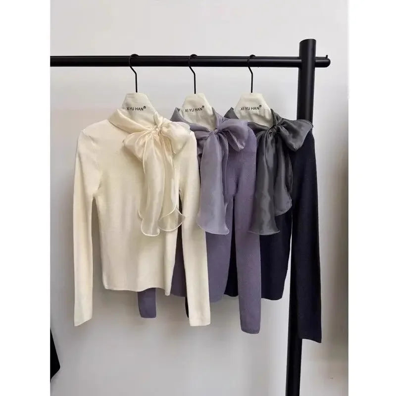 Temperament Bow Tie Long Sleeve Knitted Top - Palm and Thread
