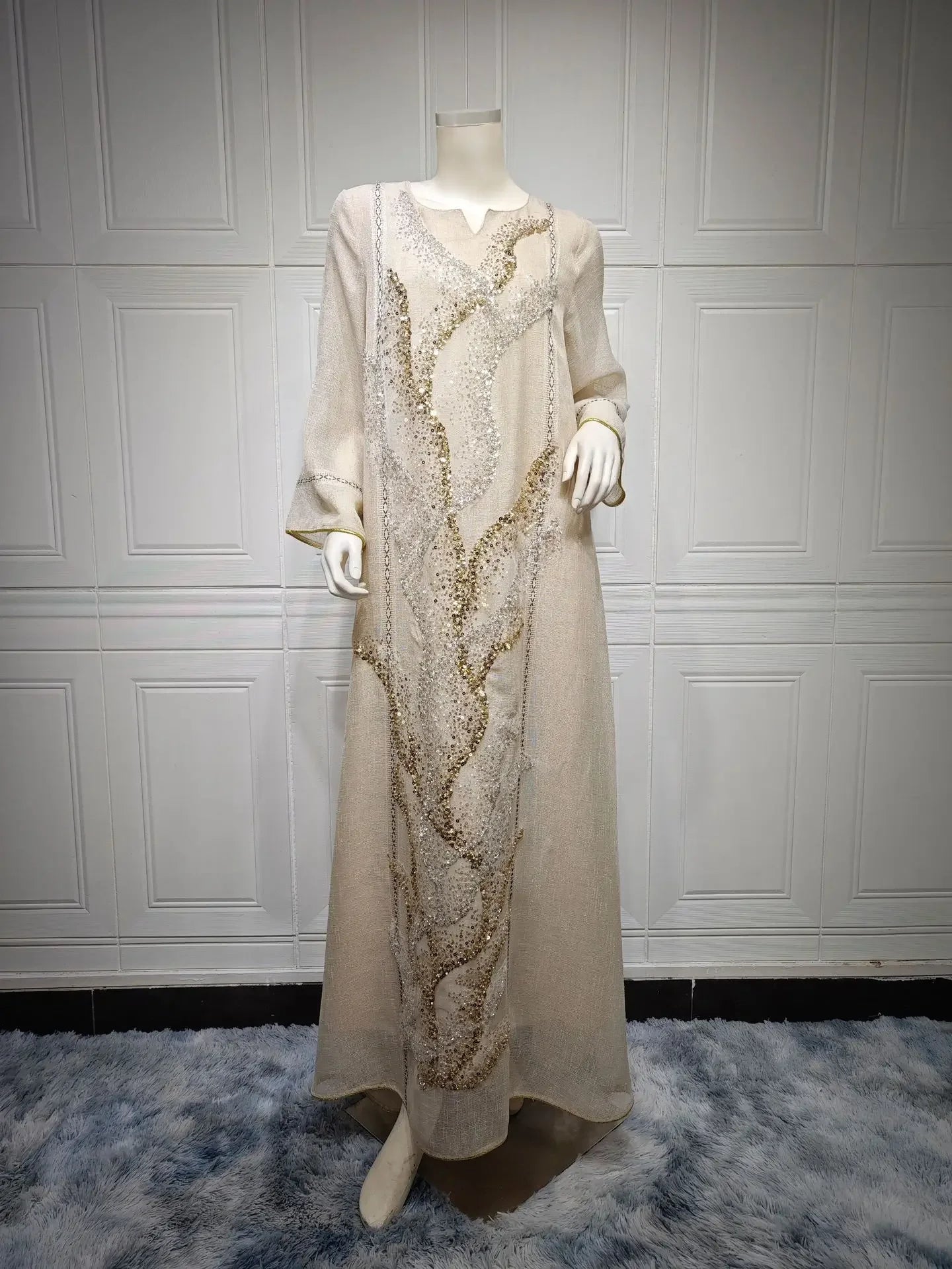 Luxury Robe Kaftan Mesh Beaded Embroidered Dress Abaya - Palm and Thread