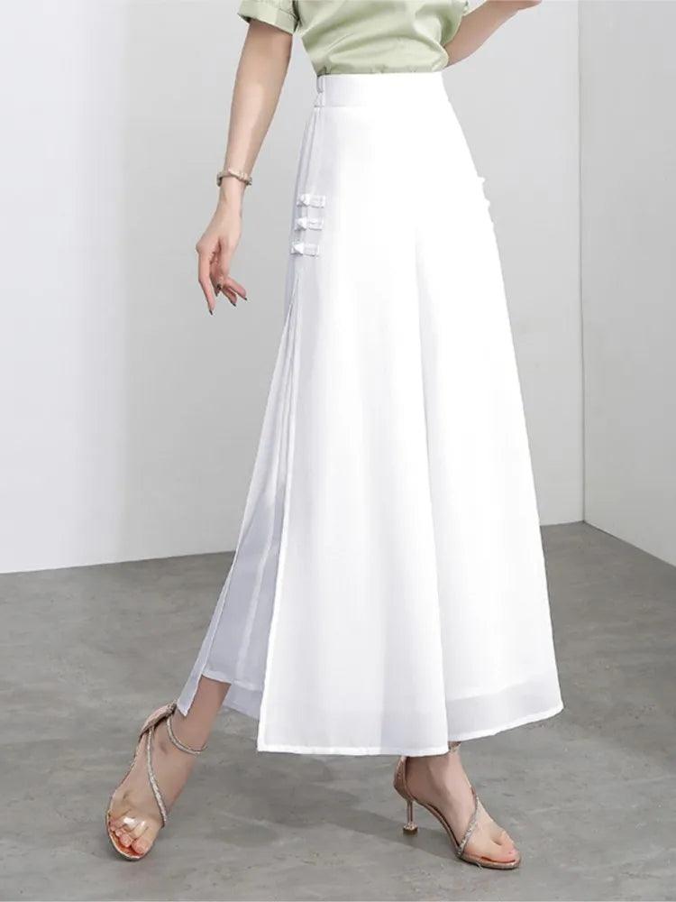 Side Slit Chiffon Thin Elastic Waist Wide Leg Pants Chic Droop - Palm and Thread