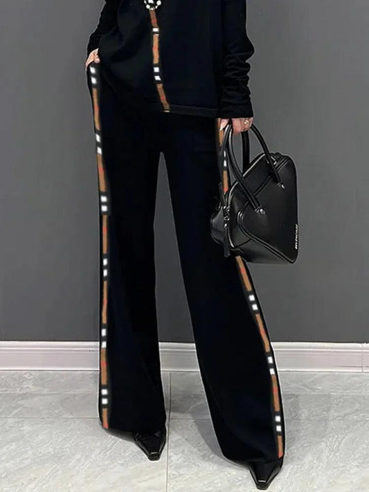 Long Elastic High Waist Wide Leg Side-striped Casual Pant - Palm and Thread