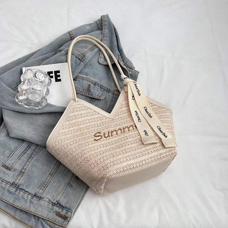 Straw Leisure Capacity Beach Shoulder Bag - Palm and Thread