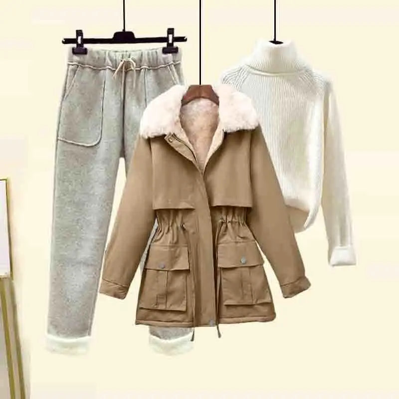 Collar Parka High Neck Sweater + Flocked Trouser Matching set - Palm and Thread