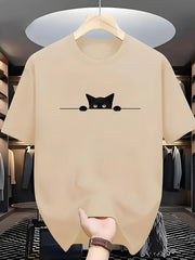 Fashionable Casual Loose Large Cute Cat Pattern Printed T-shirt Top - Palm and Thread