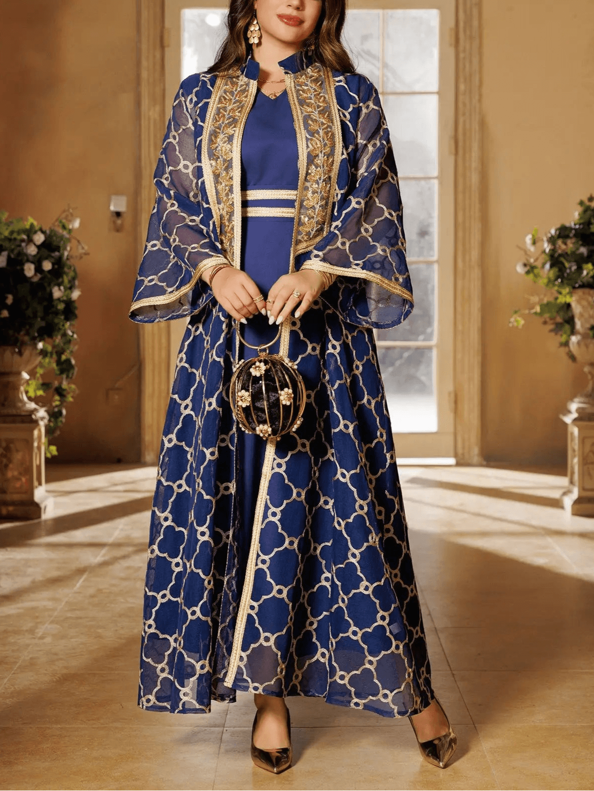 Embroidery Cardigan Abaya Kaftan 2 Piece - Palm and Thread