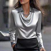 Swing Collar Draped Satin Shirt - Palm and Thread