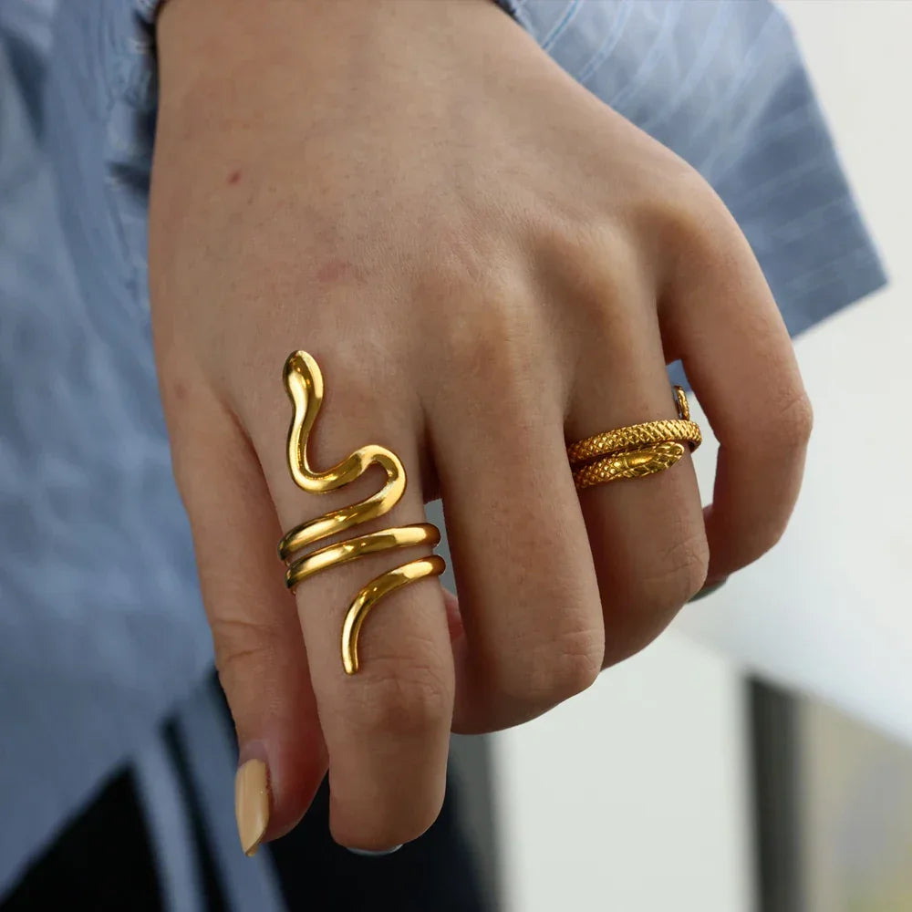 Gold Plated Stainless Steel Snake Ring - Palm and Thread