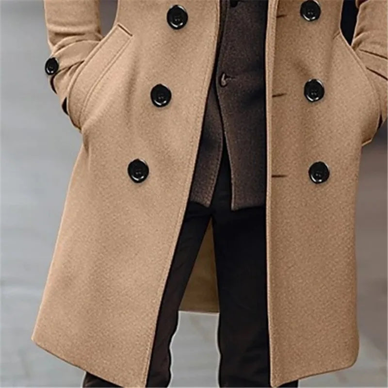 Double Breasted Long Woolen Trench Coat - Palm and Thread